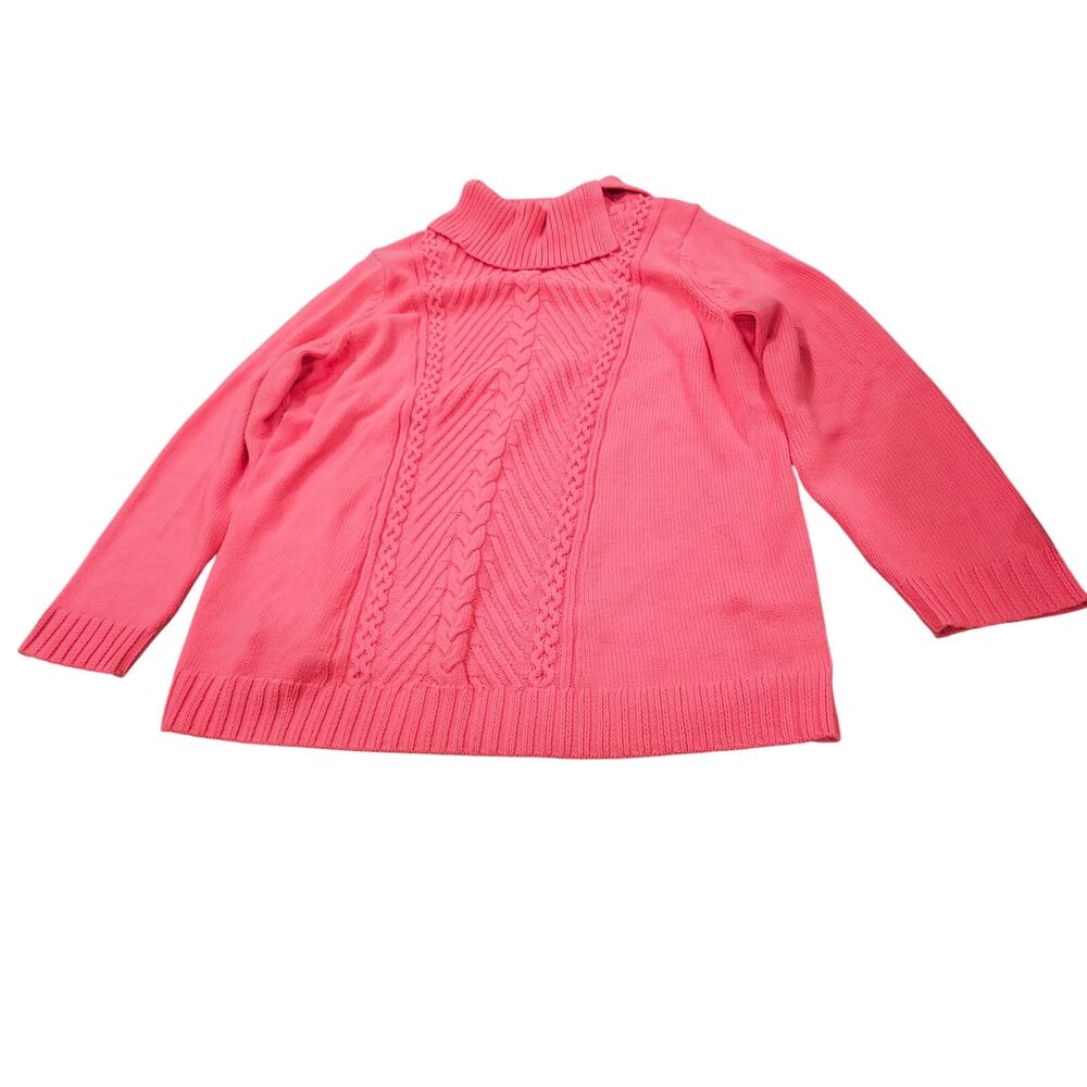 NWT Talbots Plus 2X Pink Cable Knit Cotton Cowl Neck Sweater